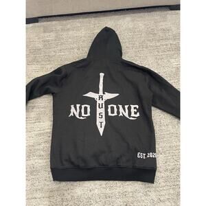 Black TNO "TRUST NO ONE" Sword Dagger Zip-Up Hoodie XL EST 2020 Streetwear Y2K
